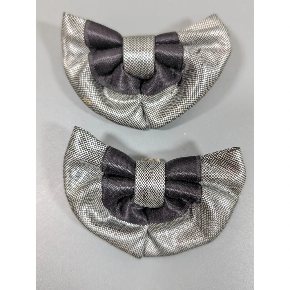 Vintage‎ 80s 90s Retro Y2K Gray Black Metallic Ribbon Bow Shoe Clips